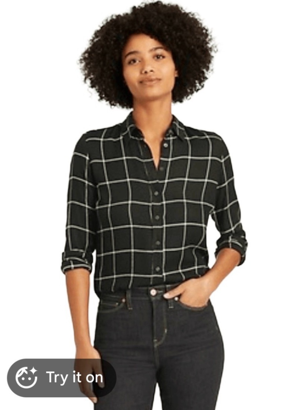Banana Republic Dillon Classic Fit Black Windowpane Button-Up Shirt Like New